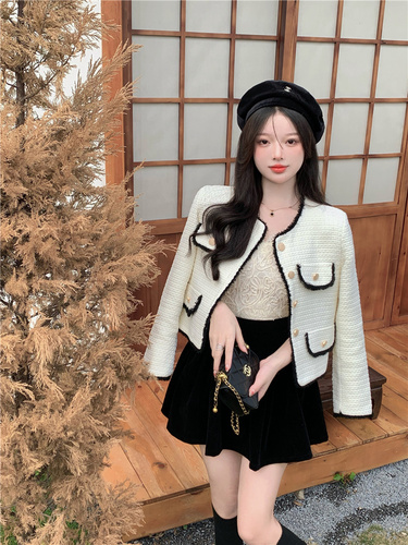 Real price real shooting ~ Spring 2022 new small fragrant tweed round neck, foreign style, thin and versatile fashion short coat