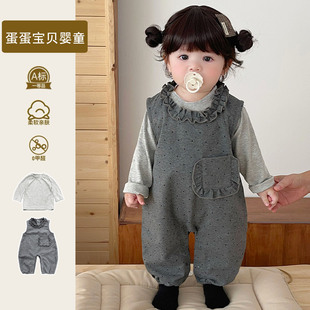 超萌早春季 洋气女宝宝春装 套装 婴儿衣服婴幼儿背带裤 一岁 连体韩版