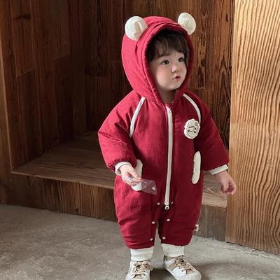 婴儿衣服男宝宝冬装连体夹棉服加厚外出超萌洋气外套抱服冬季一岁