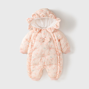 婴儿冬装女宝宝衣服超萌冬季连体加绒夹棉服外出一岁加厚抱衣外套