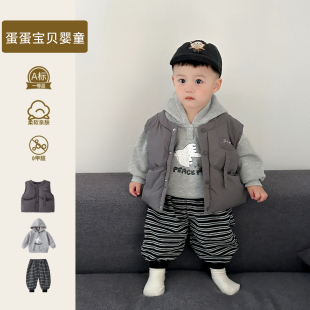 韩版穿搭帅气男宝宝卫衣加绒休闲裤子马甲三件套小童冬装分体冬季