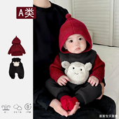 婴儿衣服男宝宝冬装 超萌洋气幼儿外出拜年过年冬季 背带裤 毛衣套装