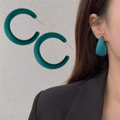 耳环女2025新款 S925银针高级感轻奢湖蓝色小众设计感大耳圈耳饰品