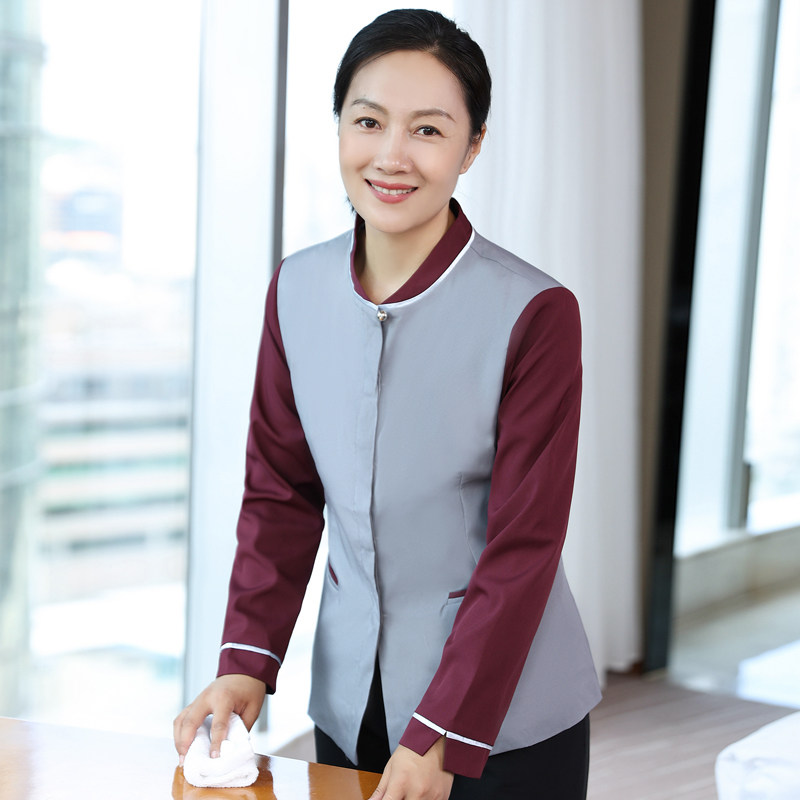 保洁服长袖工作服酒店宾馆客房清洁员秋冬季制服商场物业阿姨上衣