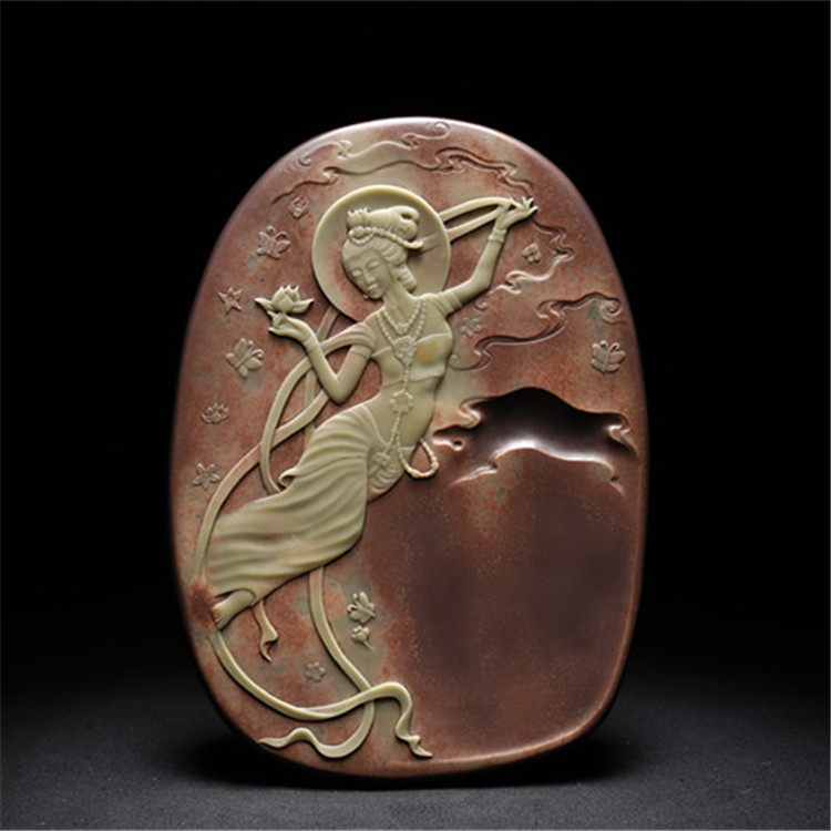 匠心手制 天女散花 紫袍玉带原石砚台文房四宝歙砚实用收藏摆件砚