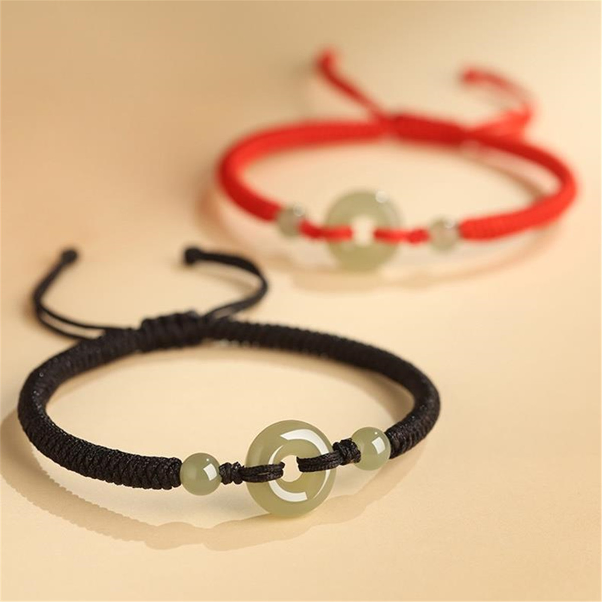 和田玉平安扣手链本命年红绳纯银招财转运珠男女情侣款礼物手饰