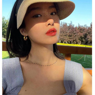杨采钰同款S925银镀18K金蓝色滴胶豆豆小众设计叠搭女锁骨短项链