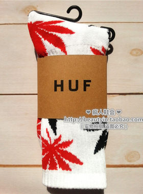 【】HUF枫叶袜子男女同款情侣潮流网红加厚毛圈中筒袜白红黑