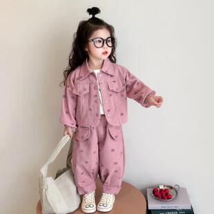 女童春装百搭牛仔外套套装2026新款儿童洋气春秋款薄款休闲两件套