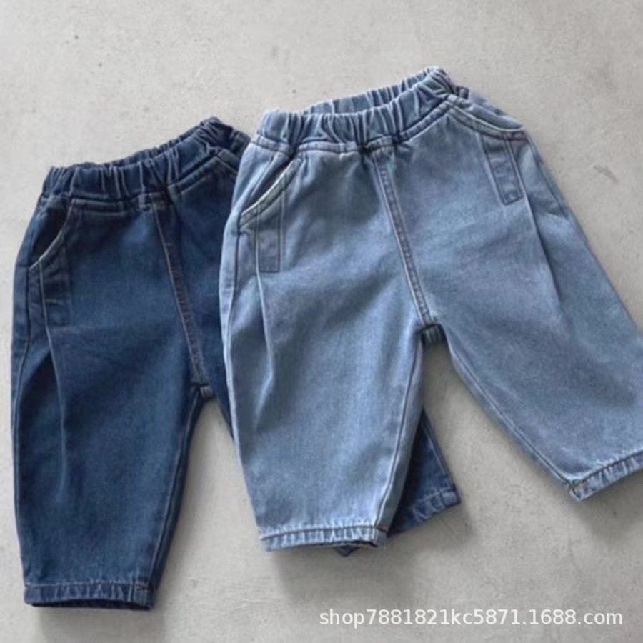 春秋款男女童宝宝韩系直筒裤软口袋简约宽松百搭牛仔裤