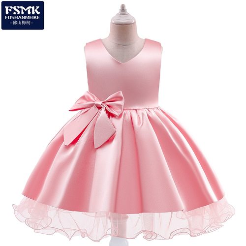 dress kids 2024新款女孩公主礼服 大蝴蝶结女童连衣裙钢琴表演服