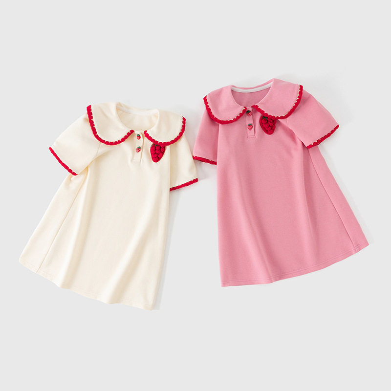 女童连衣裙夏季中长款儿童裙子翻领可爱女孩Polo裙公主裙短袖洋气