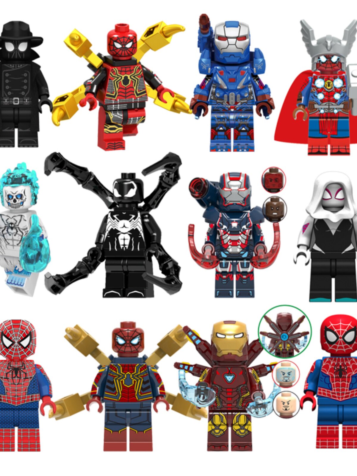 스파이더맨 미니피겨는 높은 빌딩 블록과 호환됩니다. 아이언맨 워머신 마블 익스페디션 슈퍼히어로 건설 장난감