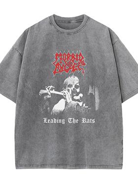 morbid angel重金属纯棉水洗宽松蜡染复古做旧软短袖半袖T恤高街