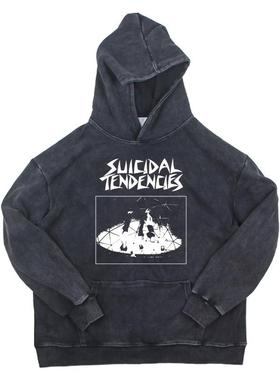 suicidal tendencies 美式宽松纯棉做旧新款复古连帽水洗卫衣帽衫
