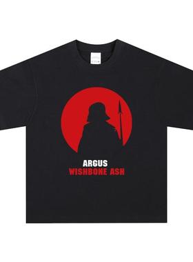 Wishbone ash纯棉水洗美式圆领短袖半袖做旧复古新款重磅T恤朋克