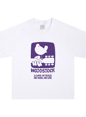 Woodstock伍德斯托克摇滚音乐节纯棉重磅美式圆领宽松复古T恤男女