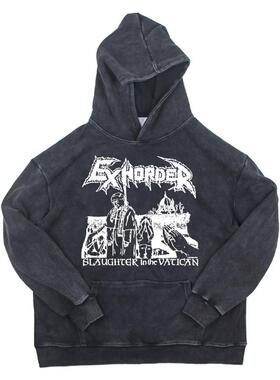 exhorder敲击thrash纯棉新款美式水洗复古做旧连帽卫衣口袋帽衫