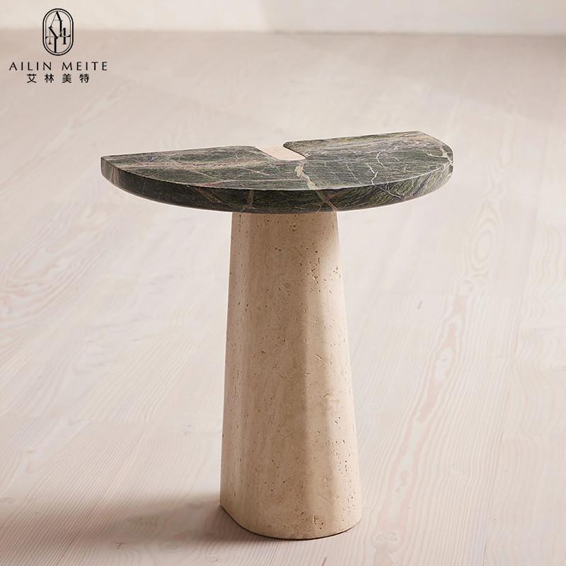 法式轻奢大理石边几北欧阳台客厅沙发洞石边桌小户型高级感小茶几