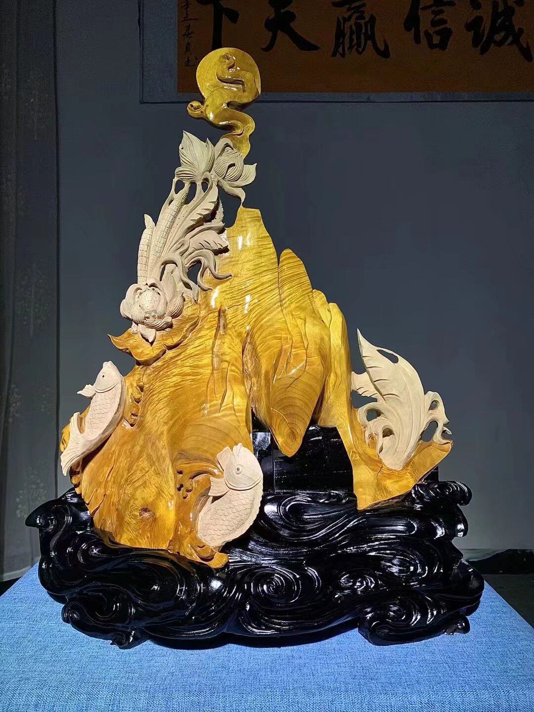 鱼摆件动物金丝楠乌木动物工艺品