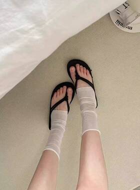 白色网纱堆堆袜夏季薄款透明中筒袜配凉鞋辣妹小腿袜显瘦踩脚袜套