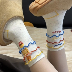 WAZINE 创意薯条堆堆袜子女小众设计感可爱卡通中筒袜春秋棉袜