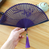 新款 国风迷你扇子旗袍走秀小折叠随身携带古风礼品折扇紫色便携竹
