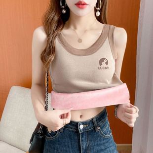 吊带大码 韩版 打底一体绒保暖内衣 新款 背心女加绒内搭上衣2025冬季