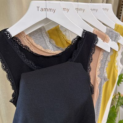 莫代尔2025春季高弹背心女针织螺纹吊带蕾丝边大码修身内搭打底衫