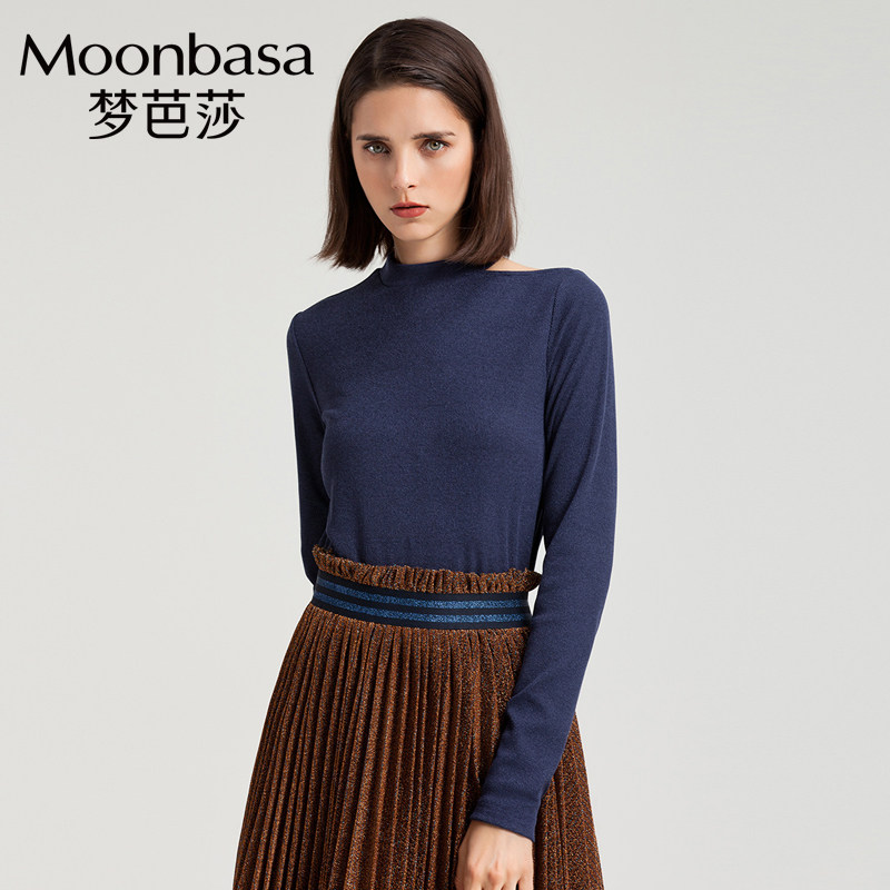Moonbasa/梦芭莎时尚休闲高领露肩百搭针织衫女长袖秋薄款秋季