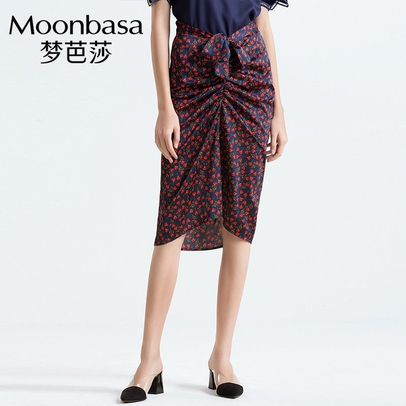 梦芭莎2019年春夏新款中裙包臀裙中长高腰印花半身裙ins超火裙子