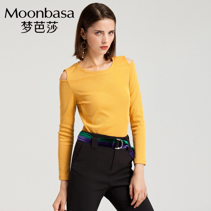 Moonbasa/梦芭莎时尚休闲露肩百搭秋季新款针织长袖上衣女紧身