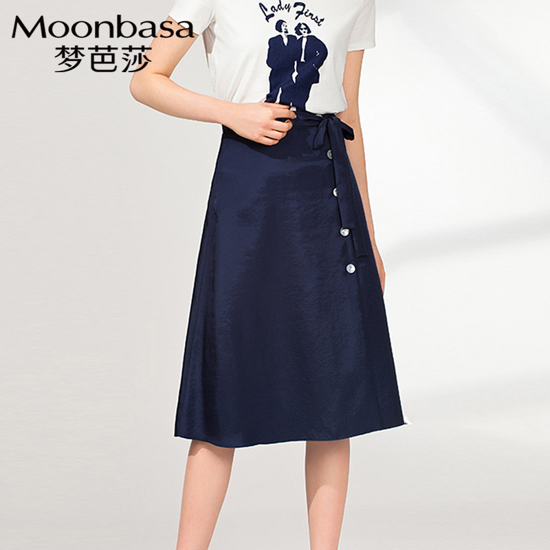 梦芭莎女装2019秋季新款单排扣a字裙中长款半身裙直筒裙高腰显瘦