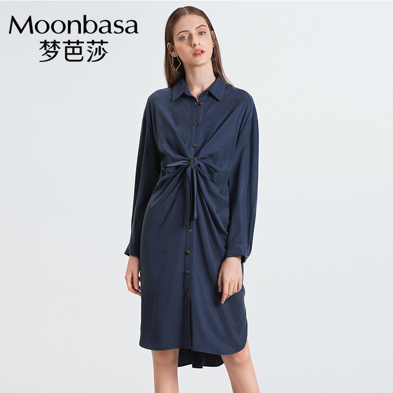 梦芭莎女装连衣裙中长款2019春新品宽松衬衫裙大码胖mm妈妈连衣裙