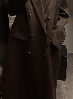 Undermycar 24FW TAILORED 廓形人字纹双层斜肩羊毛黑手党大衣