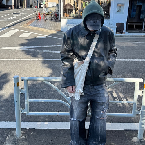 EMPATH（ept）水洗黑灰闪电纹破坏做旧宽松直筒baggy牛仔裤