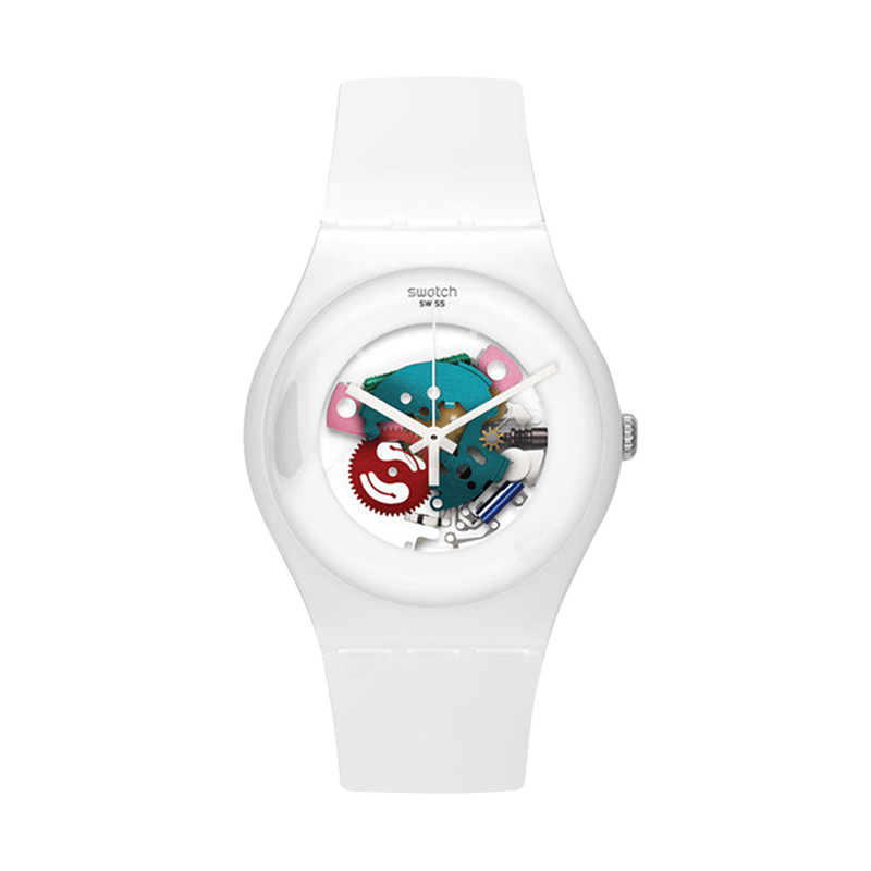 Swatch/斯沃琪 原創炫彩透視運動學生防水情侶石英男女表SUOW100
