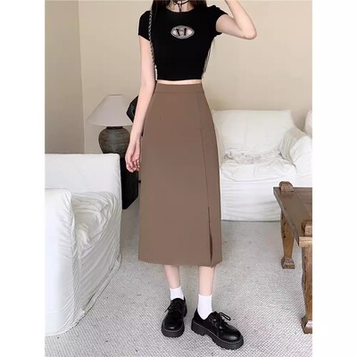 大码胖MM西装半身裙女夏季新款设计感小众显瘦高腰中长款a字长裙