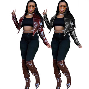 jacket 露腰短款 leather 2026欧美修身 优质皮衣外套 short women