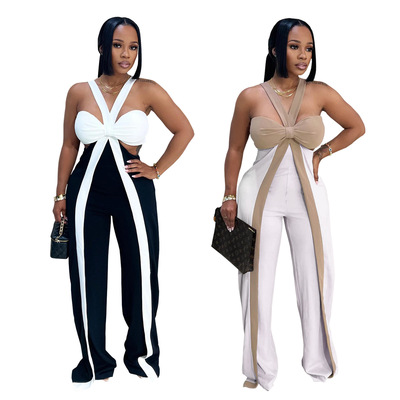 women sexy party jumpsuit 2026欧美性感肩带抹胸休闲阔腿连体裤