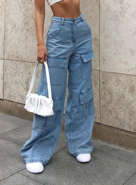Vintage Washed Jeans Women Loose Wide Leg Pants ladies 2023