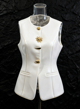 小众设计感不规则马甲2025新款时尚圆领纽扣装饰修身显瘦背心女潮