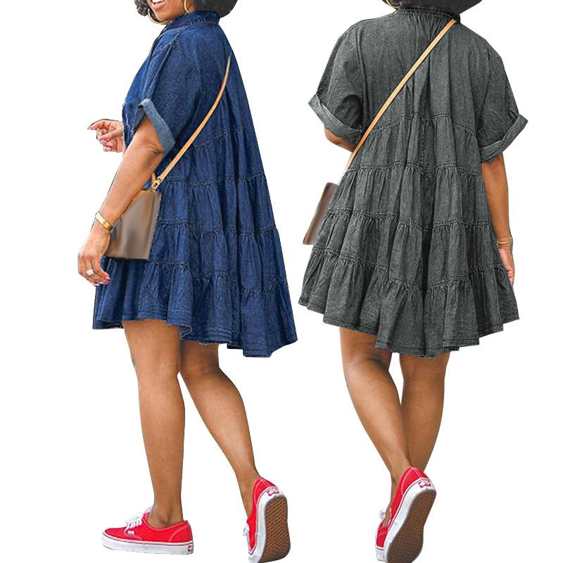 Ladies jeans loose dress big size 大码牛仔 短袖 修身连衣裙