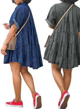 Ladies jeans loose dress big size 大码牛仔 短袖 修身连衣裙