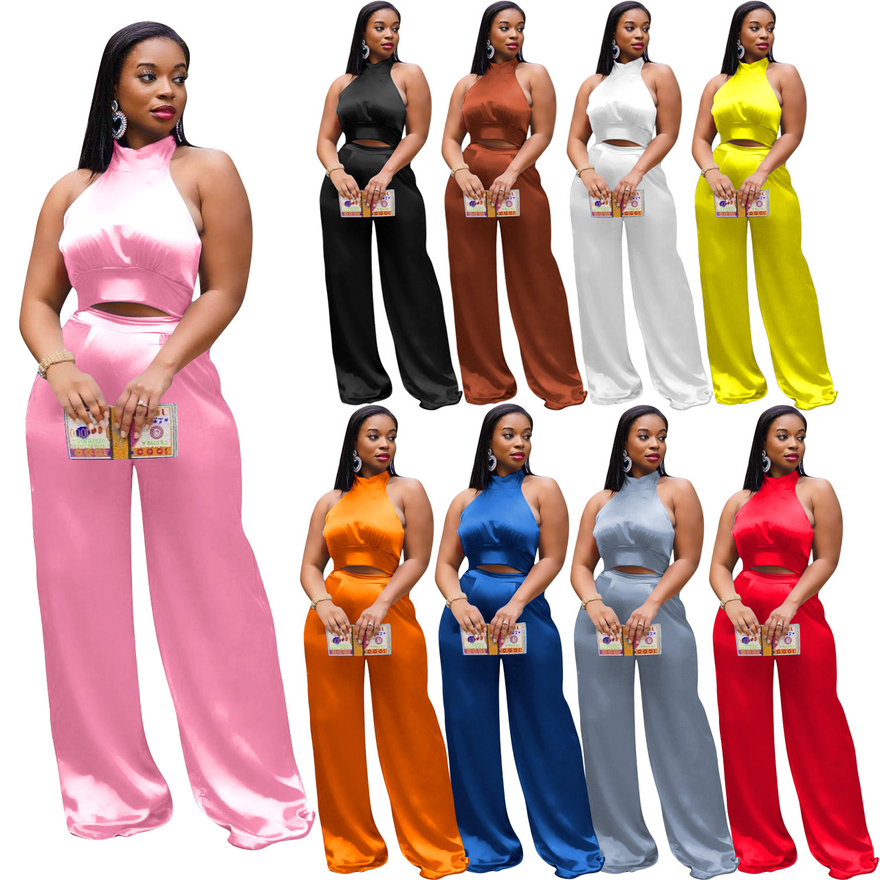 women fashion tops+pants long set 2022欧美女装休闲套装女