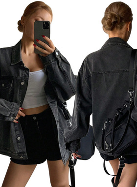 women jeans jacket coat ladies 2026气质牛仔长袖翻领开衫外套