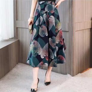 2024新款 印花大脚裤 胖mm阔腿裤 薄大码 裙 女中老年妈妈夏季 高档裙裤