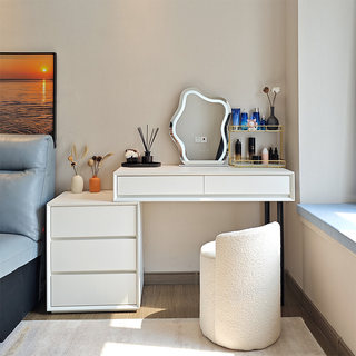纯实木梳妆台意式极简北欧现代简约化妆桌卧室收纳一体床头储物柜