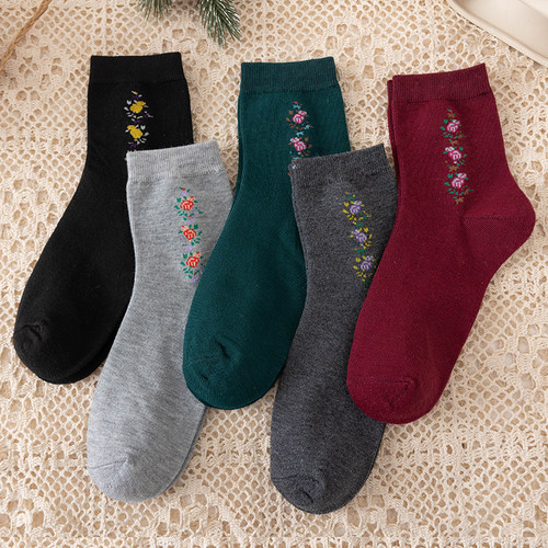 中筒袜女春秋冬季妈妈款中年人运动保暖袜宽口袜奶奶吸汗防臭