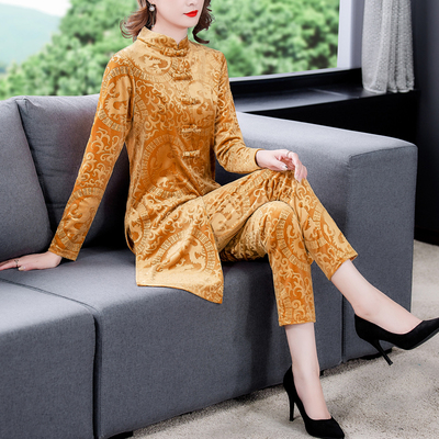新款金丝绒民族风显瘦旗袍唐装